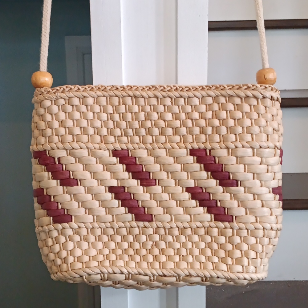 + Vintage Woven Straw Tan and Brown Crossbody Bag